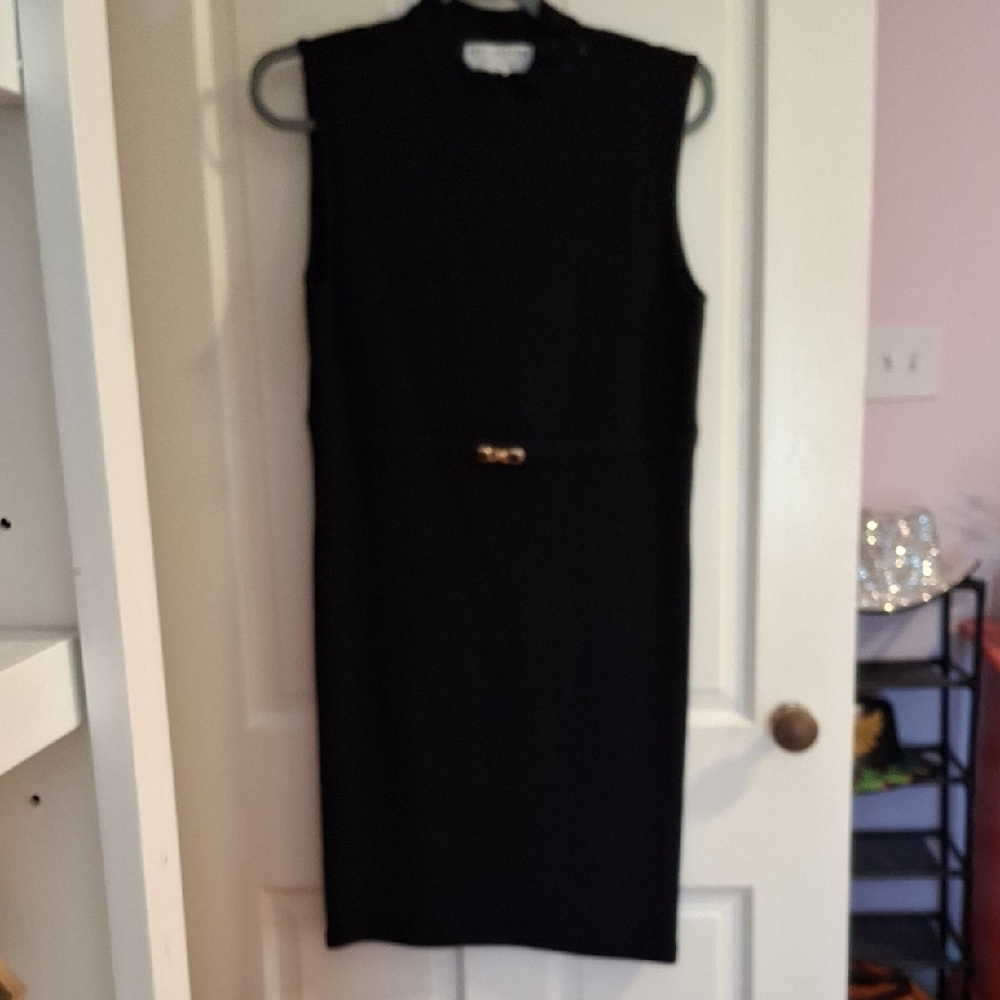 St. John Black Midi Dress with Gold Accent